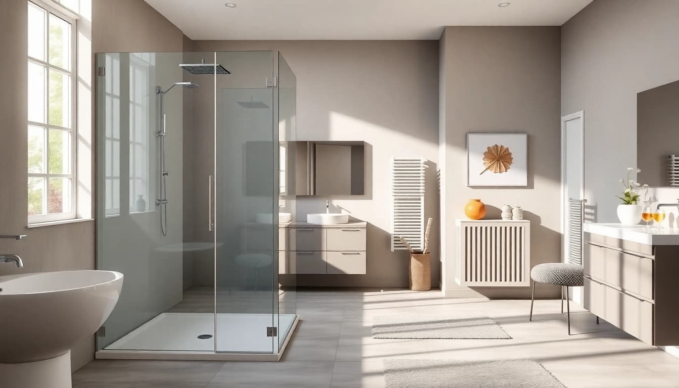 Die sonni sanitär GmbH präsentiert elegante Badprodukte in einem modernen Badezimmer.