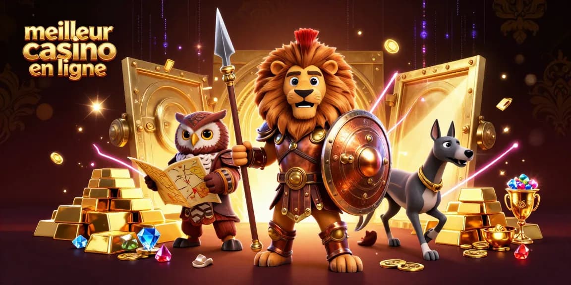 Jouer au meilleur casino en ligne avec des personnages de jeux de casino animés et des trésors scintillants.