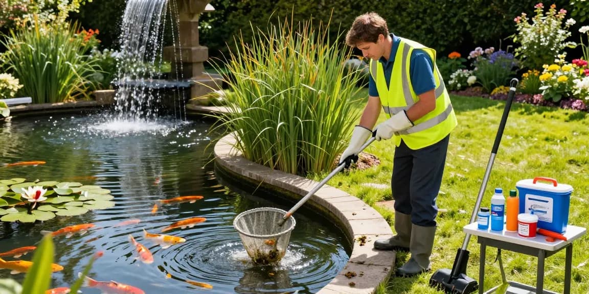 Pond Clean Essex - Professional pond cleaning service in action, ensuring a pristine garden pond.