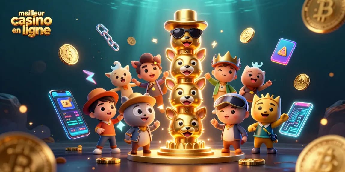 Découvrez le meilleur casino en ligne avec une illustration dynamique de totem et éléments de jeu modernes.