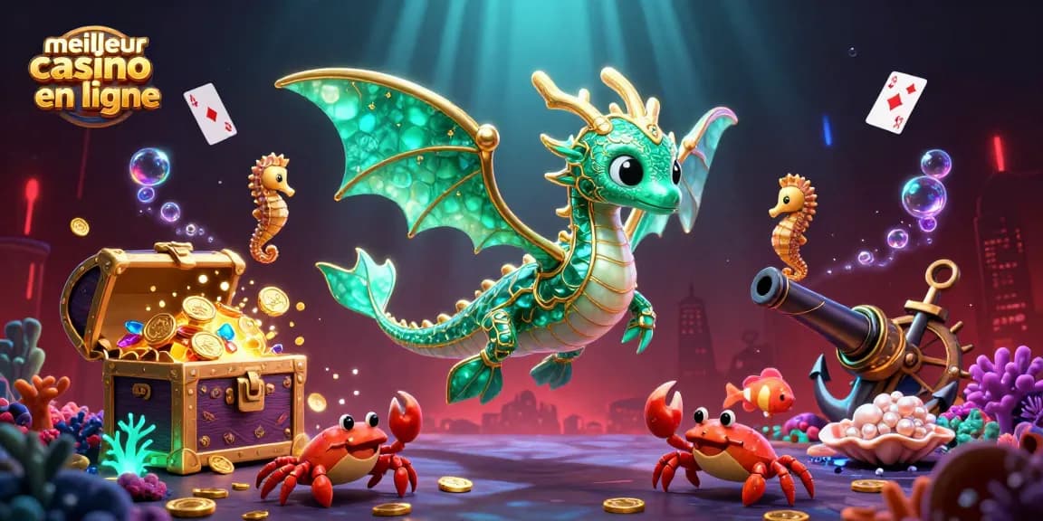 Découvrez le meilleur casino en ligne avec une illustration dynamique d'une scène sous-marine animée.