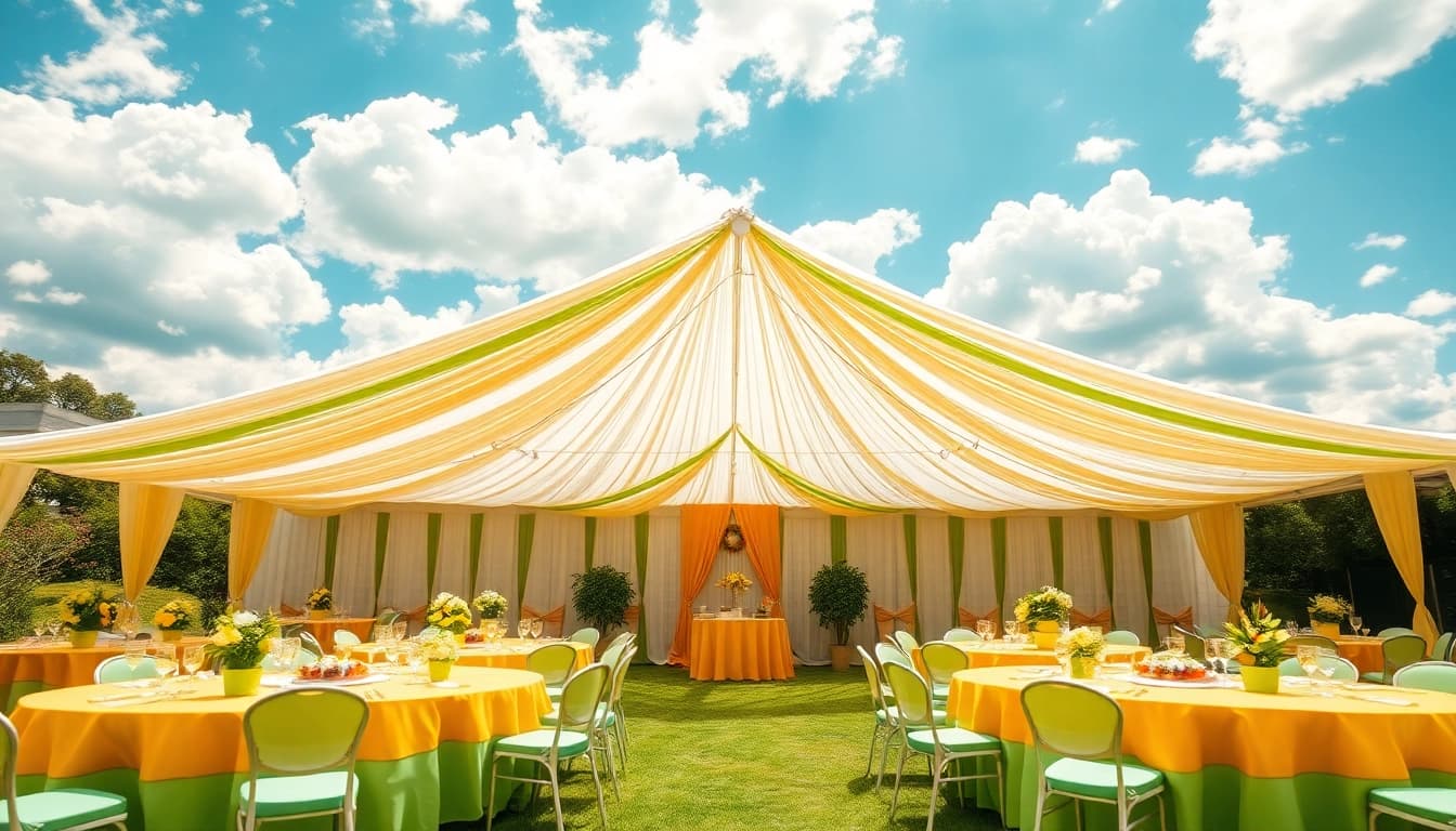 Celebrate special occasions with Party Tent Rentals, featuring a beautifully decorated outdoor tent.