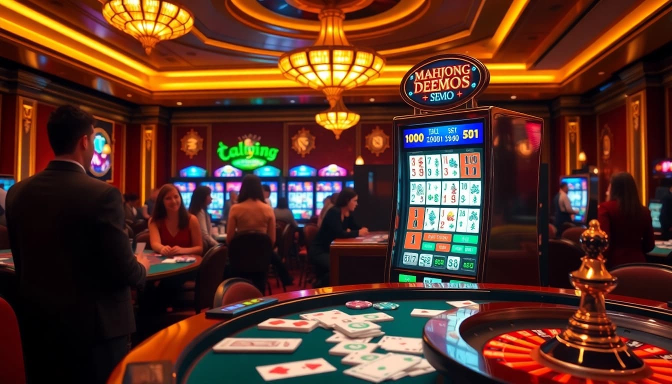 Experience the thrill of the mahjong slot demo with players engaged at a vibrant casino.