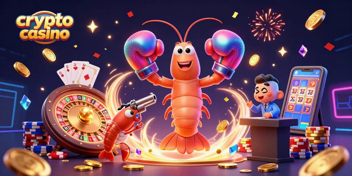 Jouez au crypto casino avec des personnages ludiques et des pièces dorées dans un univers dynamique.