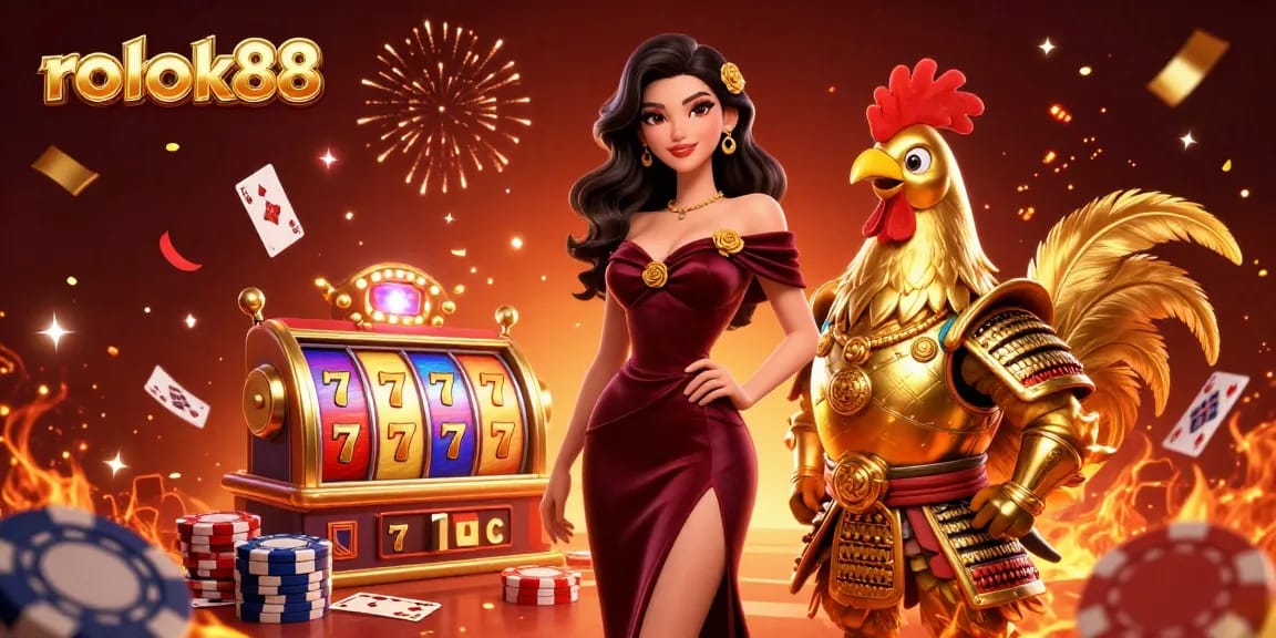 Experience thrilling wins with rokok88 in an exciting casino scene featuring vibrant slot reels and under enchanting fireworks.
