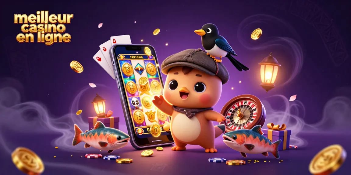 Illustration d'un bébé Nessie et amis dans un meilleur casino en ligne, chance en jeu !