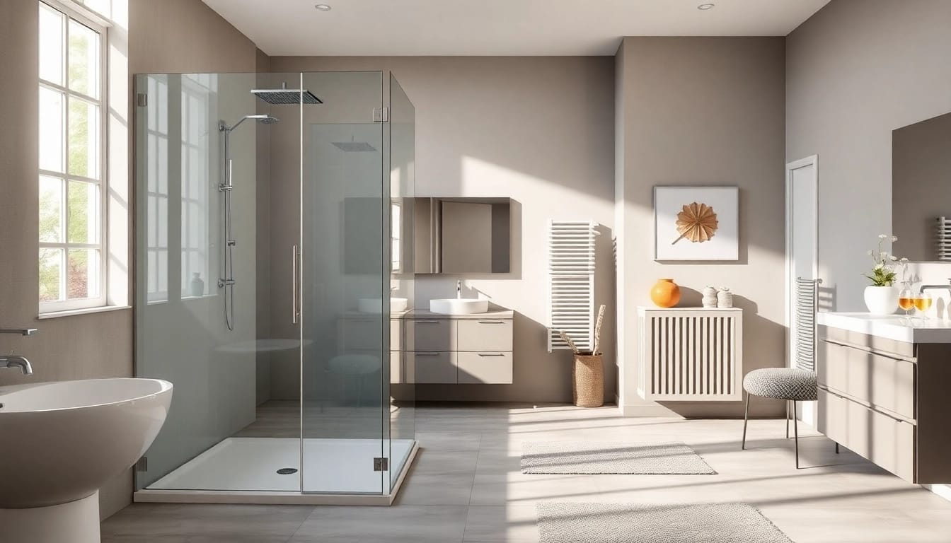 Die sonni sanitär GmbH präsentiert elegante Badprodukte in einem modernen Badezimmer.