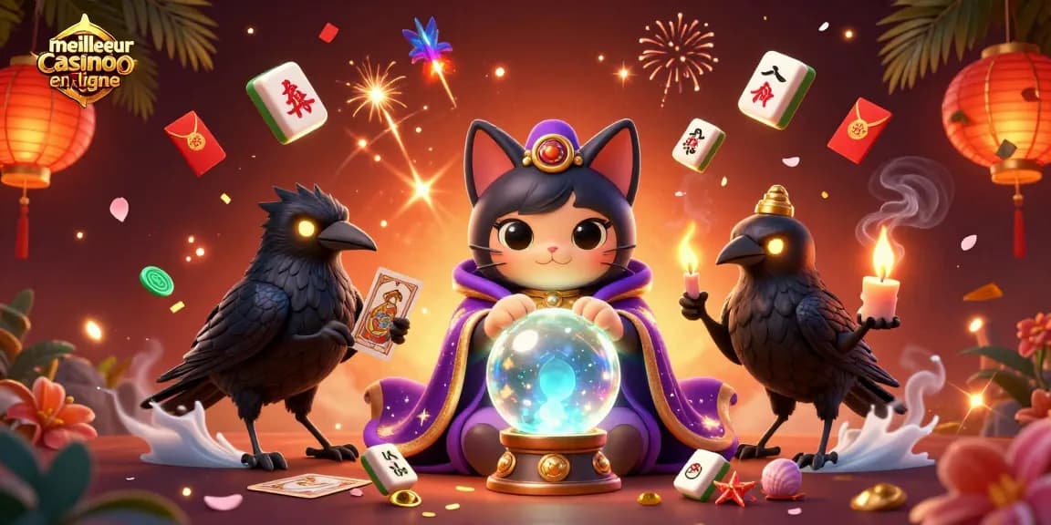 Jouez avec le meilleur casino en ligne dans cette illustration vibrante et mystique pleine de détails.