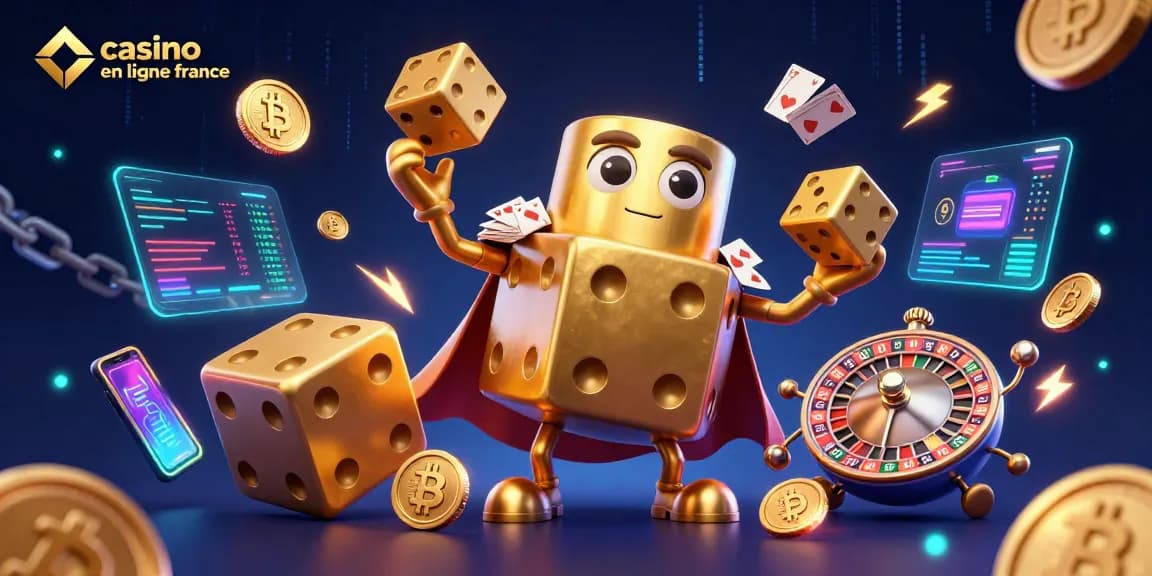 Jouez au casino en ligne France avec cette illustration animée des jeux de chance et de stratégie.