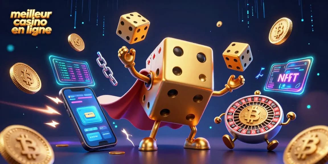 Découvrez le meilleur casino en ligne avec notre illustration dynamique et colorée des jeux d'argent.