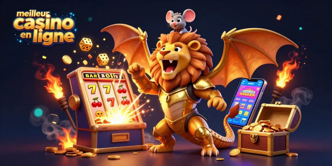 Découvrez le meilleur casino en ligne avec une illustration 3D captivante de jackpots et de jeux.