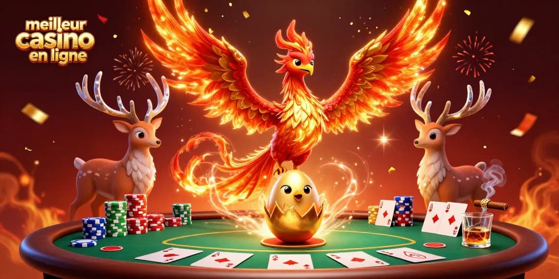 Jouer avec succès au meilleur casino en ligne grâce à une illustration dynamique de personnages fantastiques et des tables de poker.