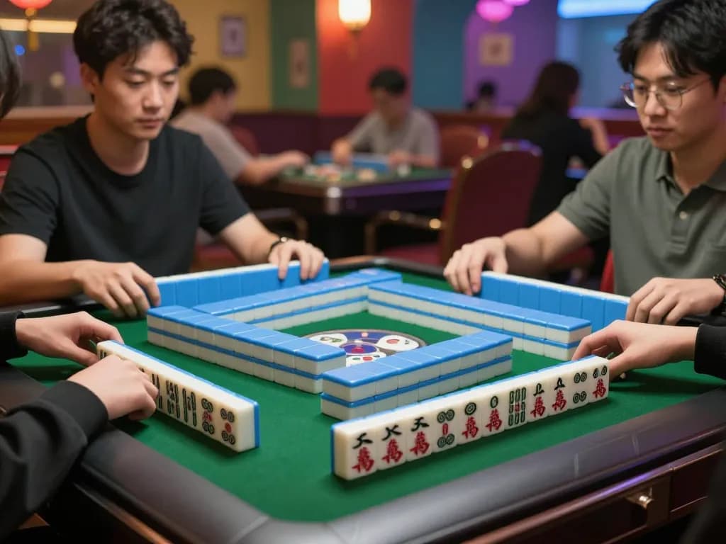 Engaged players strategizing in Mahjong Ways gameplay at a vibrant casino table.