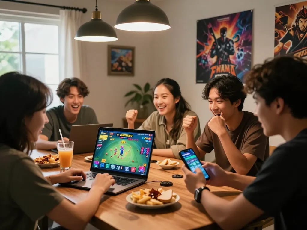 Tải go88: Friends enjoying an exciting online gaming session with Go88's vibrant interface.