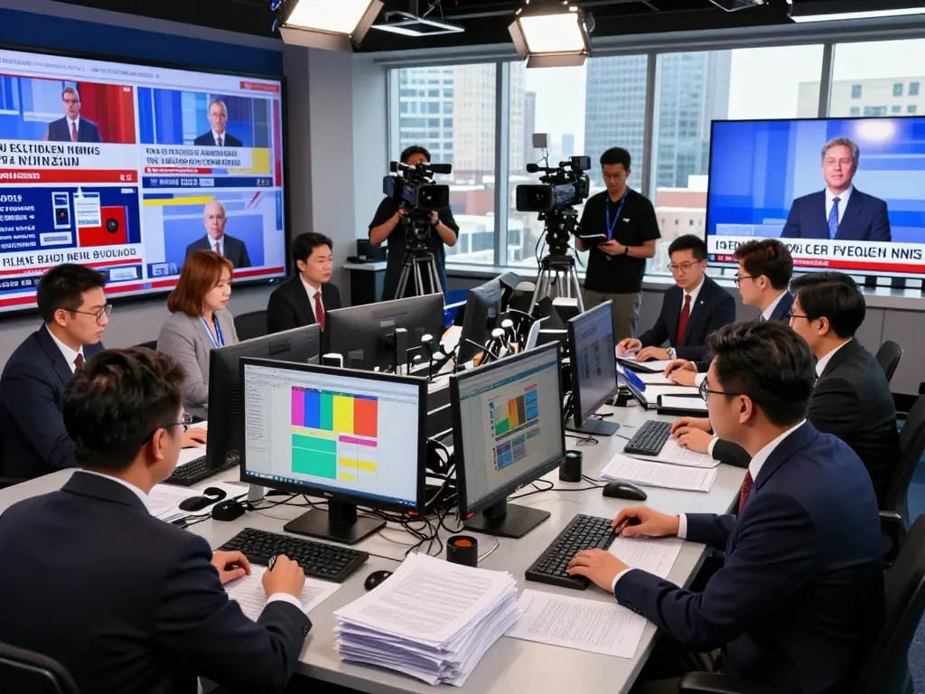 Vibrant news reporting scene displaying journalists covering current news