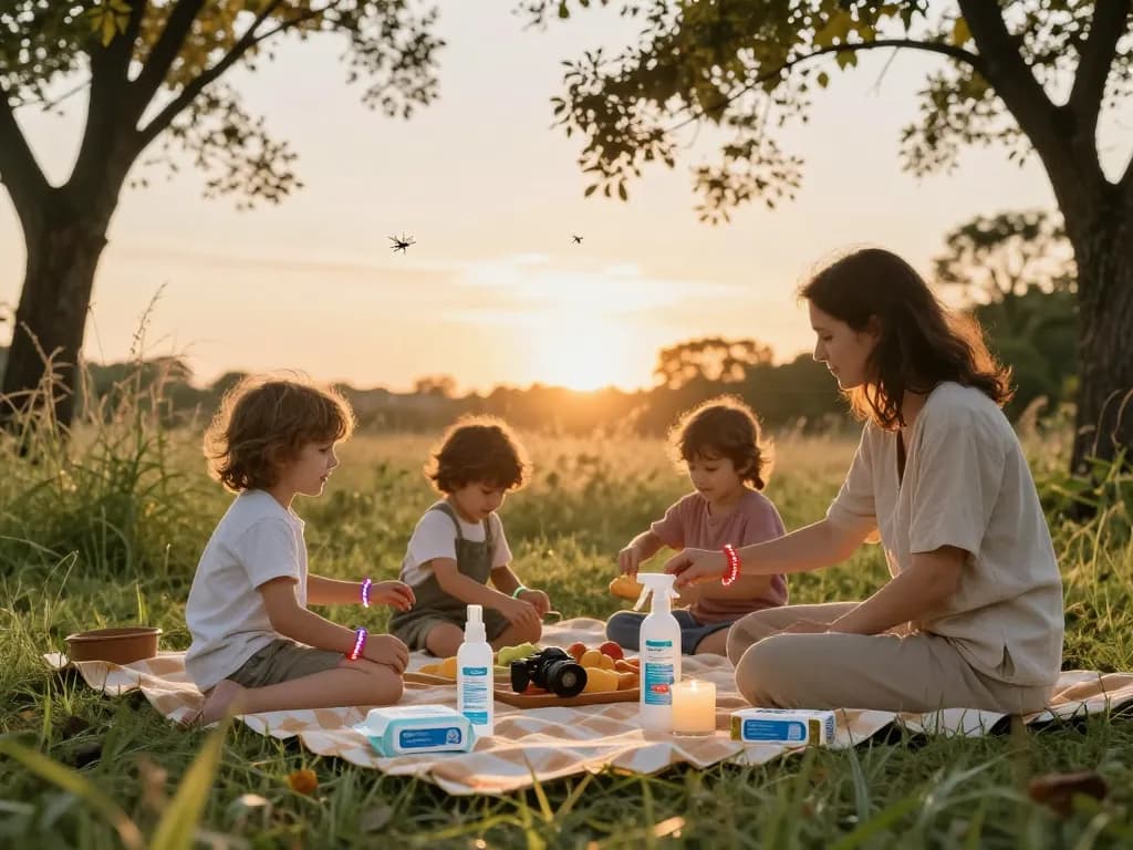 Family enjoying outdoor picnic with mosquito repellent products ensuring safety and enjoyment.