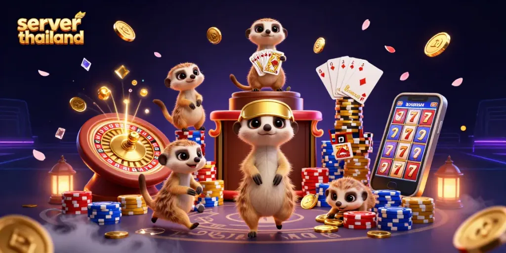 Manage your winnings at server thailand with a vibrant meerkat casino illustration showcasing gameplay.