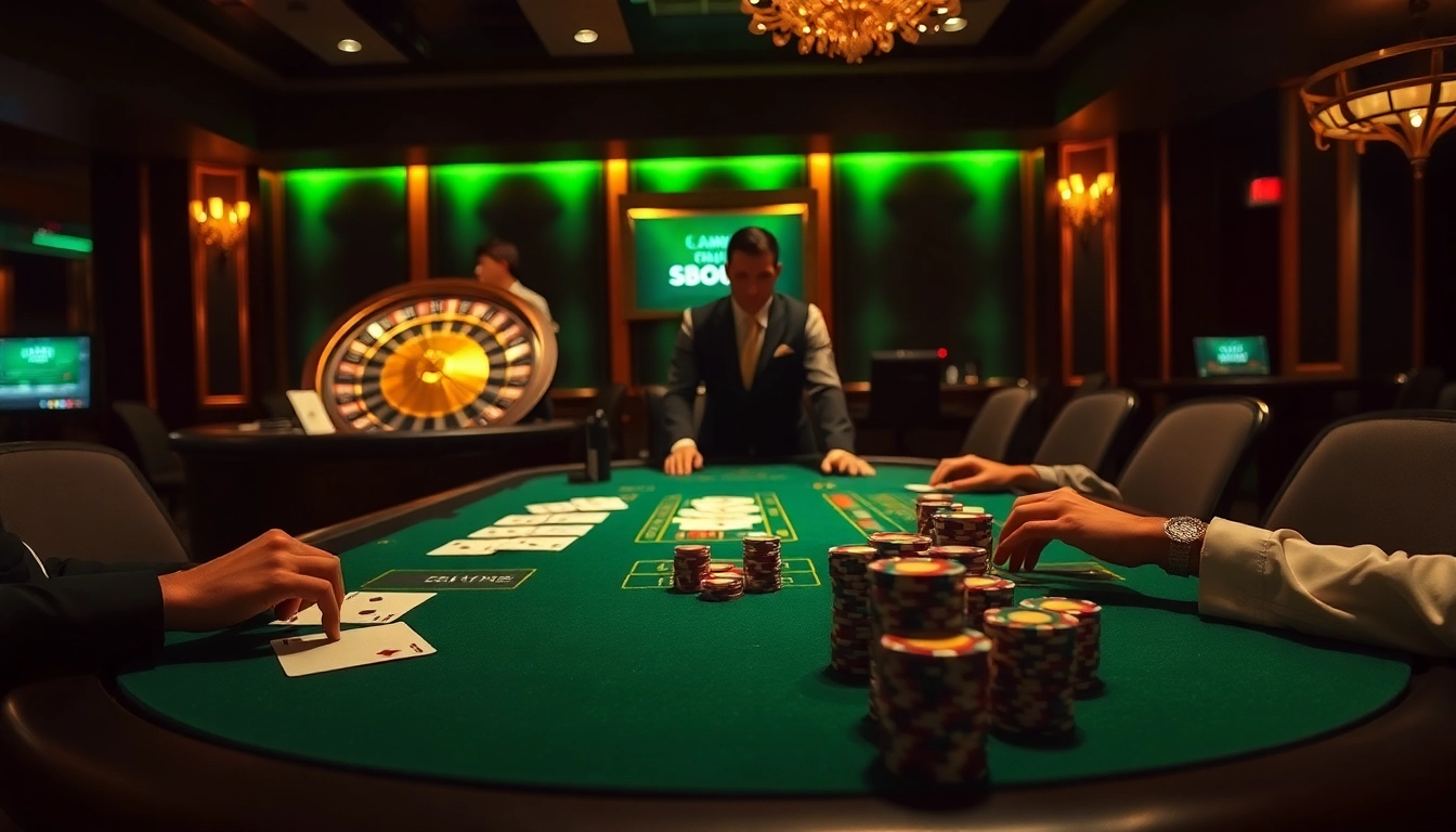 Experience the thrilling action at SBOBET login with vibrant casino visuals and professional gambling elements.