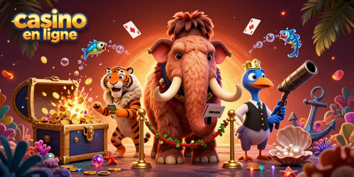 Plonger dans un casino en ligne avec un mammouth gardien, un tigre VIP, et un dodo, entourés de trésors scintillants.