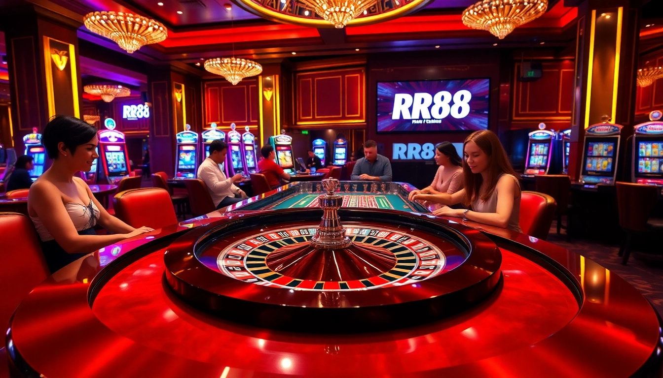 RR88 players engaging in exciting gameplay at a vibrant casino table.