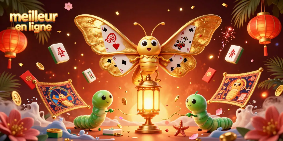 Découvrez le meilleur casino en ligne avec un atlas papillon au design doré, jeux et éléments d'animation.