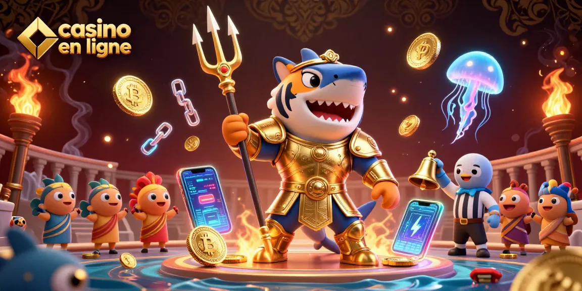 Jouez sur un casino en ligne avec une ambiance immersive de requin gladiateur et crypto-monnaies.