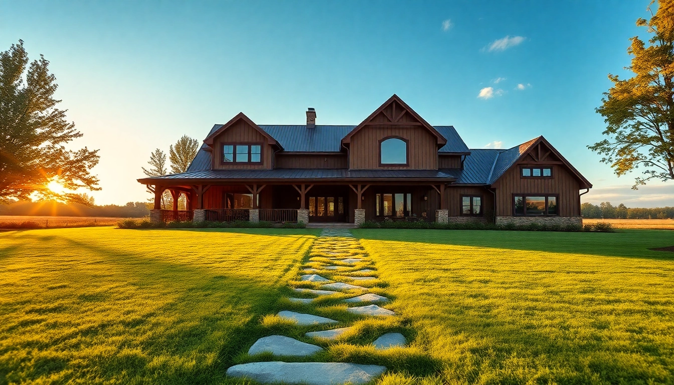 Canton Farmhouse showcasing elegant design with a serene landscape enhances outdoor living.
