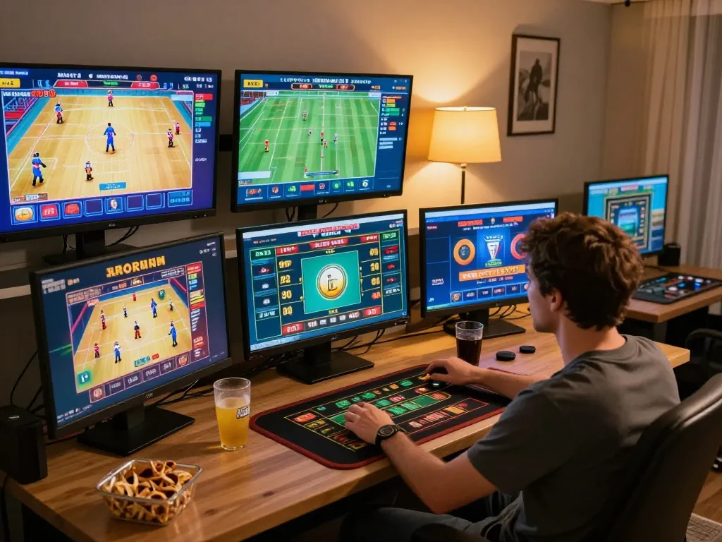 Engaging in online betting at home with tg88-link casino app on multiple screens
