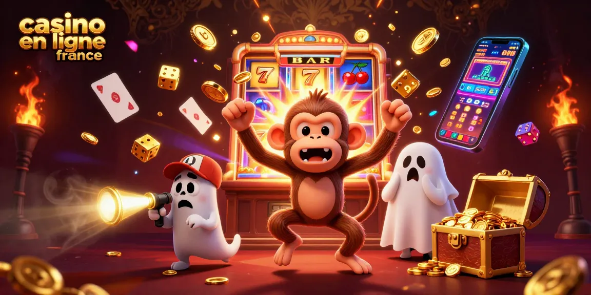 Jouez au casino en ligne France avec des personnages et des éléments de jeux de casino dans une ambiance riche.