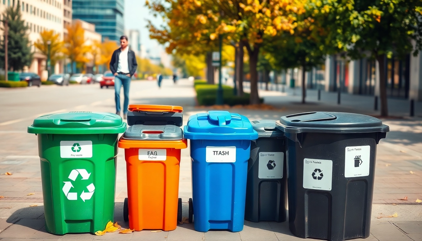 Efficient garbage removal bins in a clean urban setting promoting eco-friendly waste management.