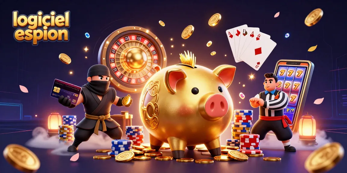 Jouer au logiciel espion avec une ambiance de casino remplie de pièces d'or et de cartes.