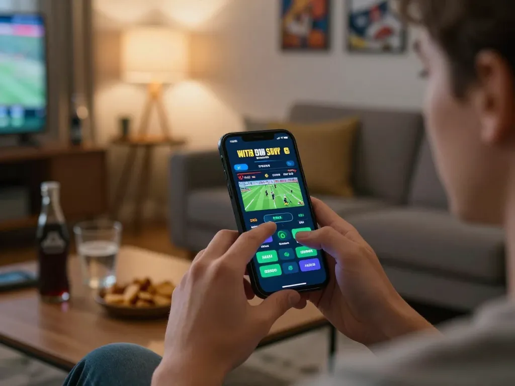 Canada online casinos reddit user placing bets on a smartphone in a cozy living room setting