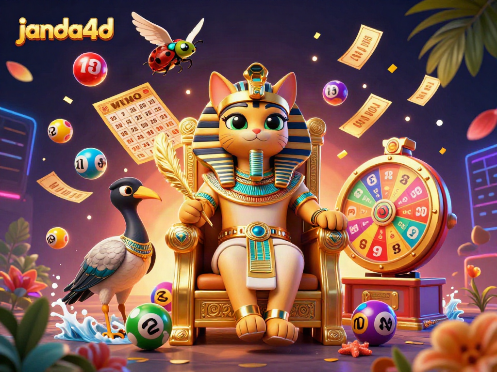 Janda4d menampilkan hewan pharaoh kucing dan teman ibis bermain dengan bola lotere yang berwarna-warni.