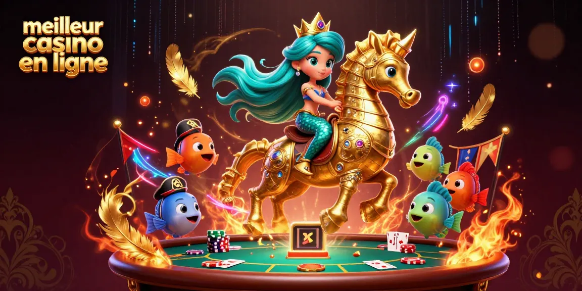 Jouer au meilleur casino en ligne avec une princesse sirène et un cheval marin doré