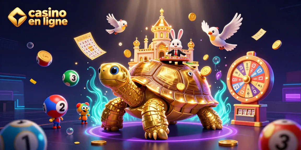 Profitez d'un jeu captivant dans un casino en ligne, avec des tortues dorées et des oiseaux transportant des pièces d'or.