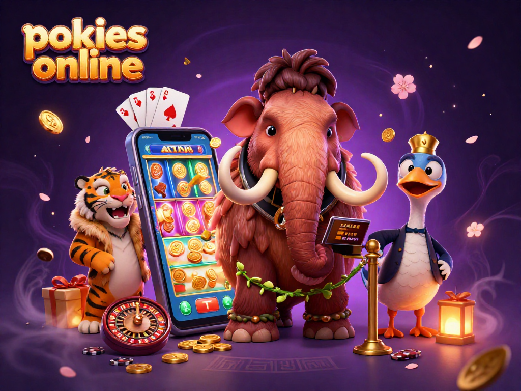 Engage with exciting pokies online in this vibrant casino scene featuring whimsical characters.