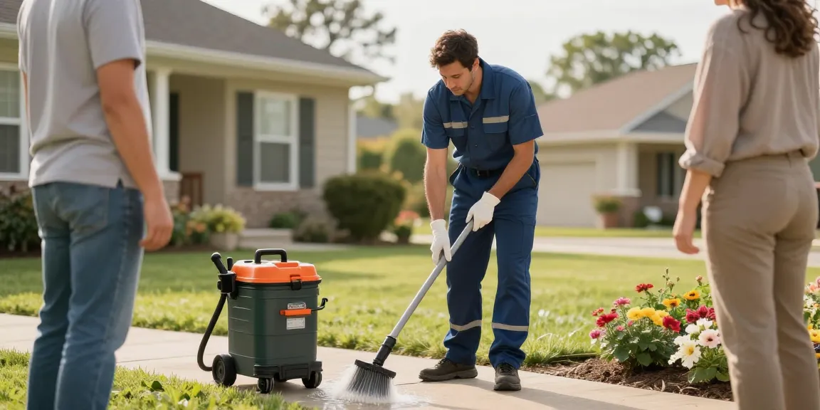 Septic cleaning by trusted local service provider in well-kept residential area.