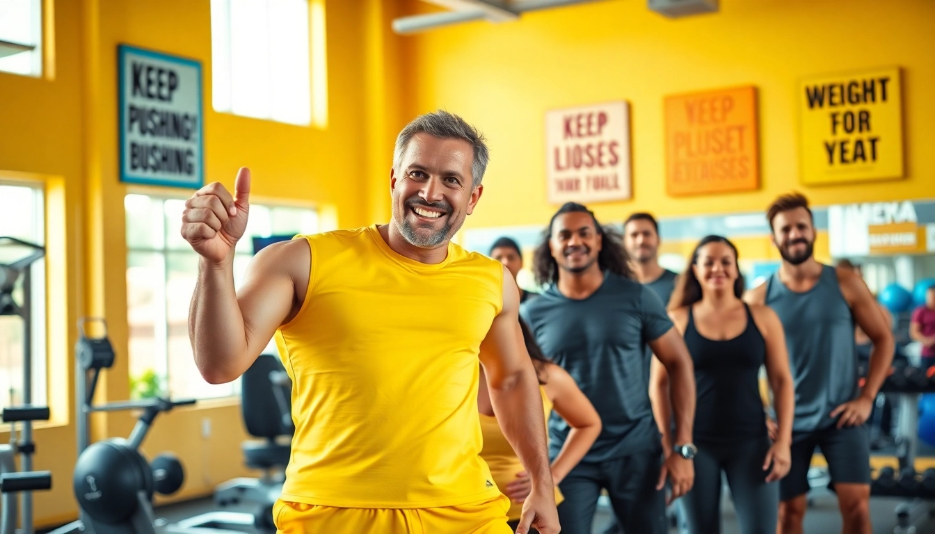 Energized gym session focused on overcoming a weight loss plateau with trainers and diverse participants.