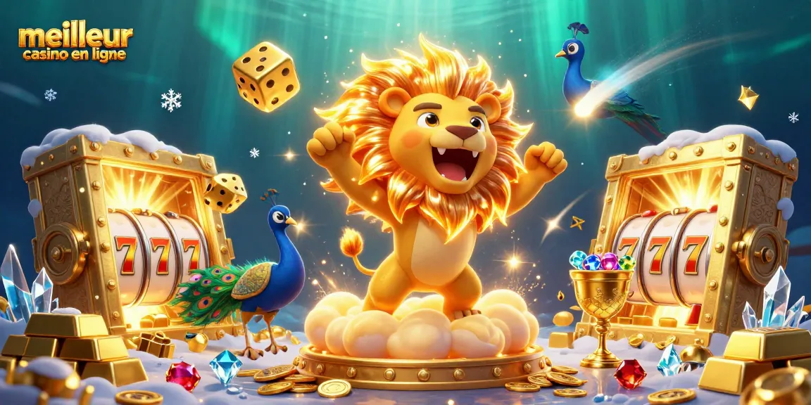 Jouez au meilleur casino en ligne avec un lion solaire, des dés dorés, et des jackpots scintillants dans un décor magique.