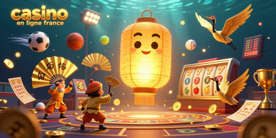 Illustration captivante de casino en ligne France avec des lanternes et des guerriers en papier.