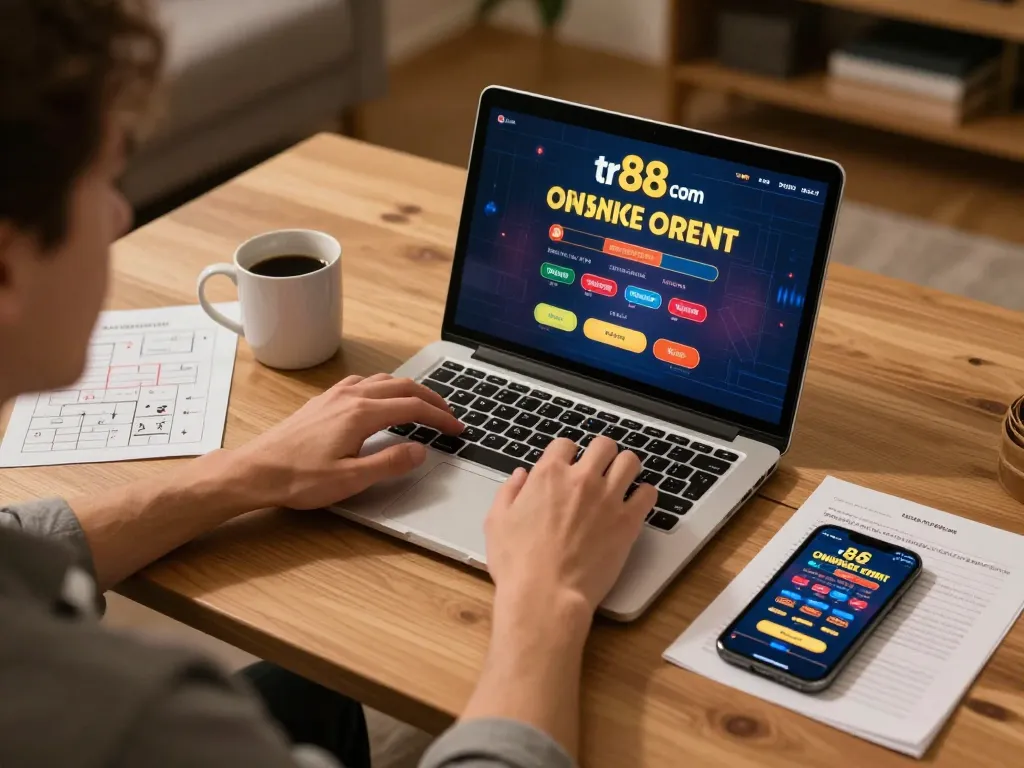 Engaging with online casino gameplay on tr88 com in a cozy home gaming setup.