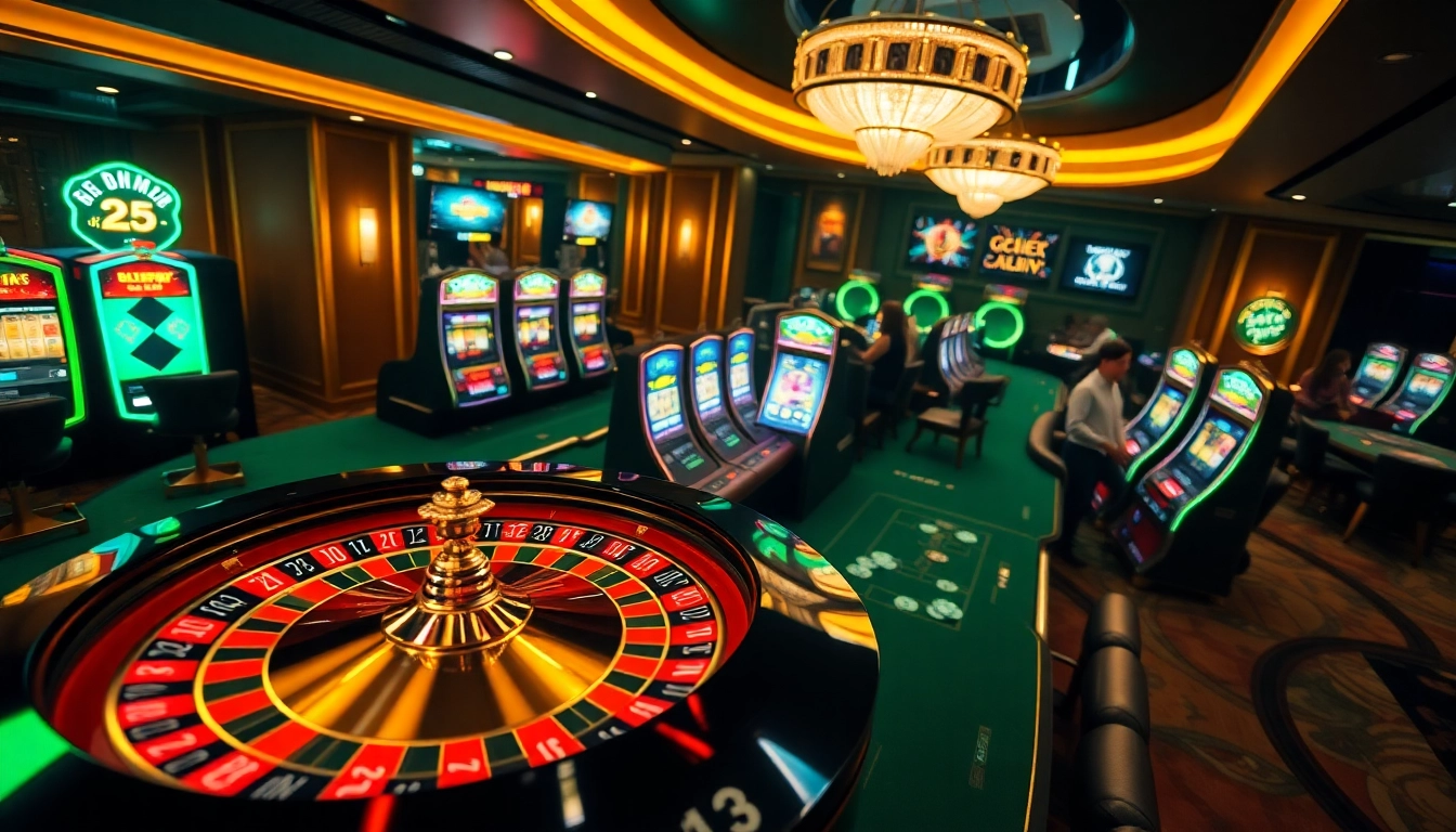 Experience the excitement of 23win with luxurious casino elements like roulette and poker chips.