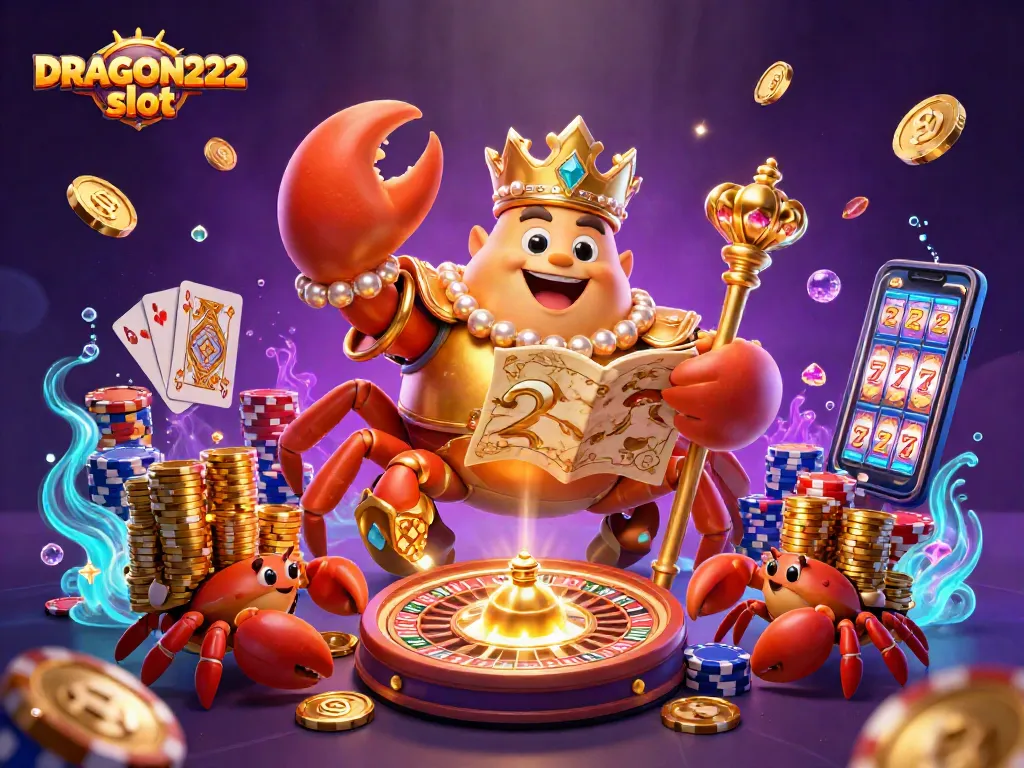 Experience the thrill of DRAGON222 slot with a dazzling underwater casino scene featuring golden treasures and lively characters.