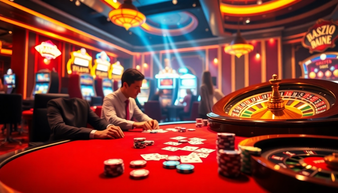 Experience high-stakes gambling at https://taigo88.team/ with an exciting casino scene showcasing poker, slots, and roulette action.