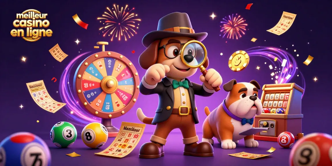 Gagner au meilleur casino en ligne avec des personnages de jeu entourés de balles de loterie colorées.