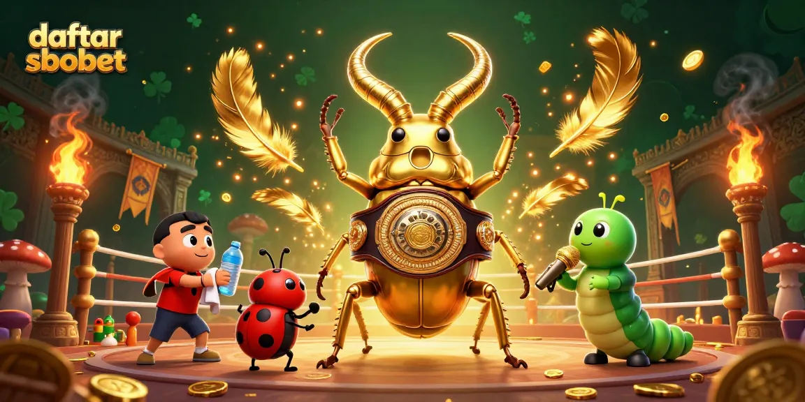 Engage in daftar sbobet sports betting with an action-packed scene featuring a golden stag beetle champion.