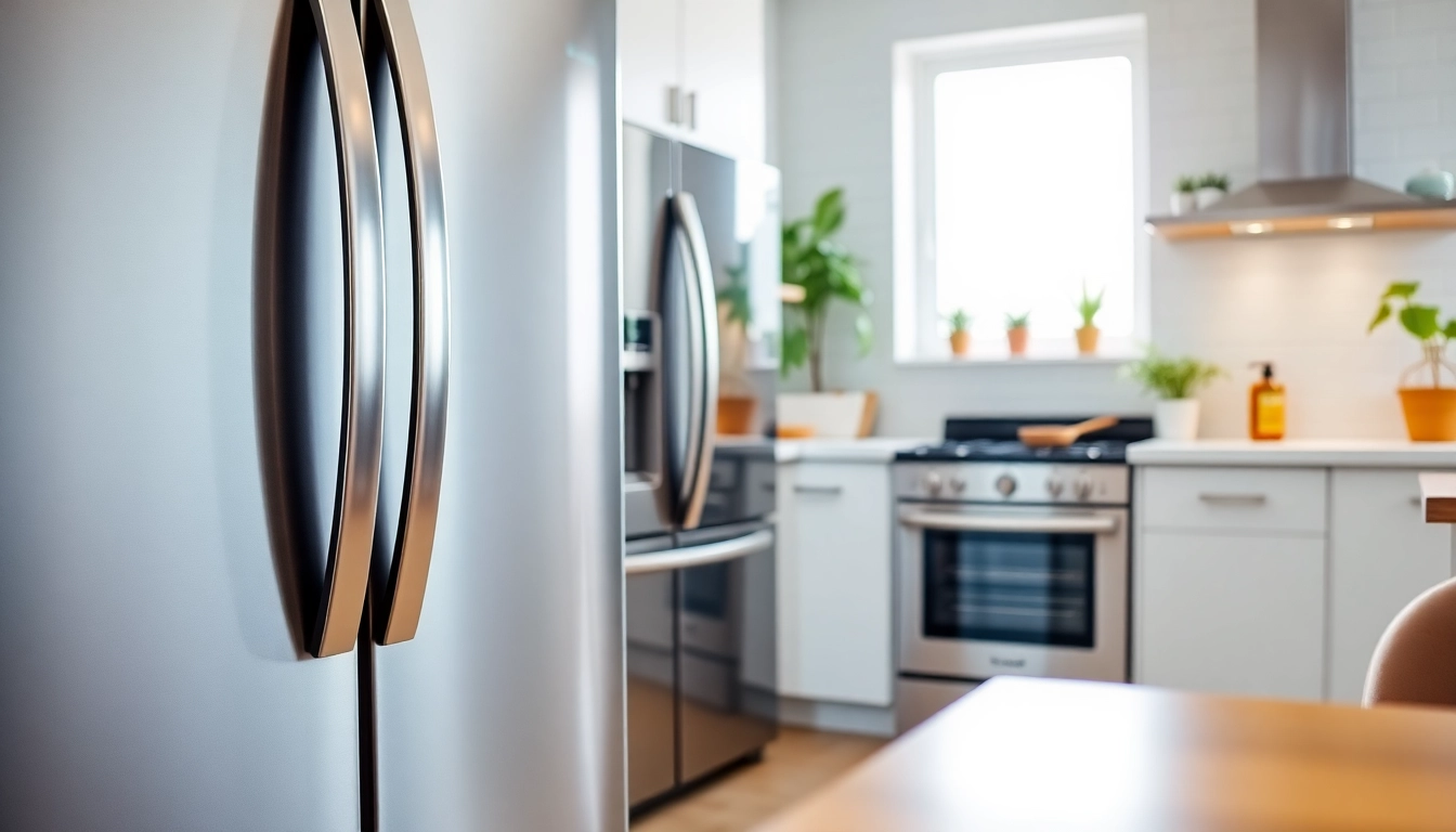 Showcase of diverse home appliances enhancing a stylish kitchen setup with modern elegance.