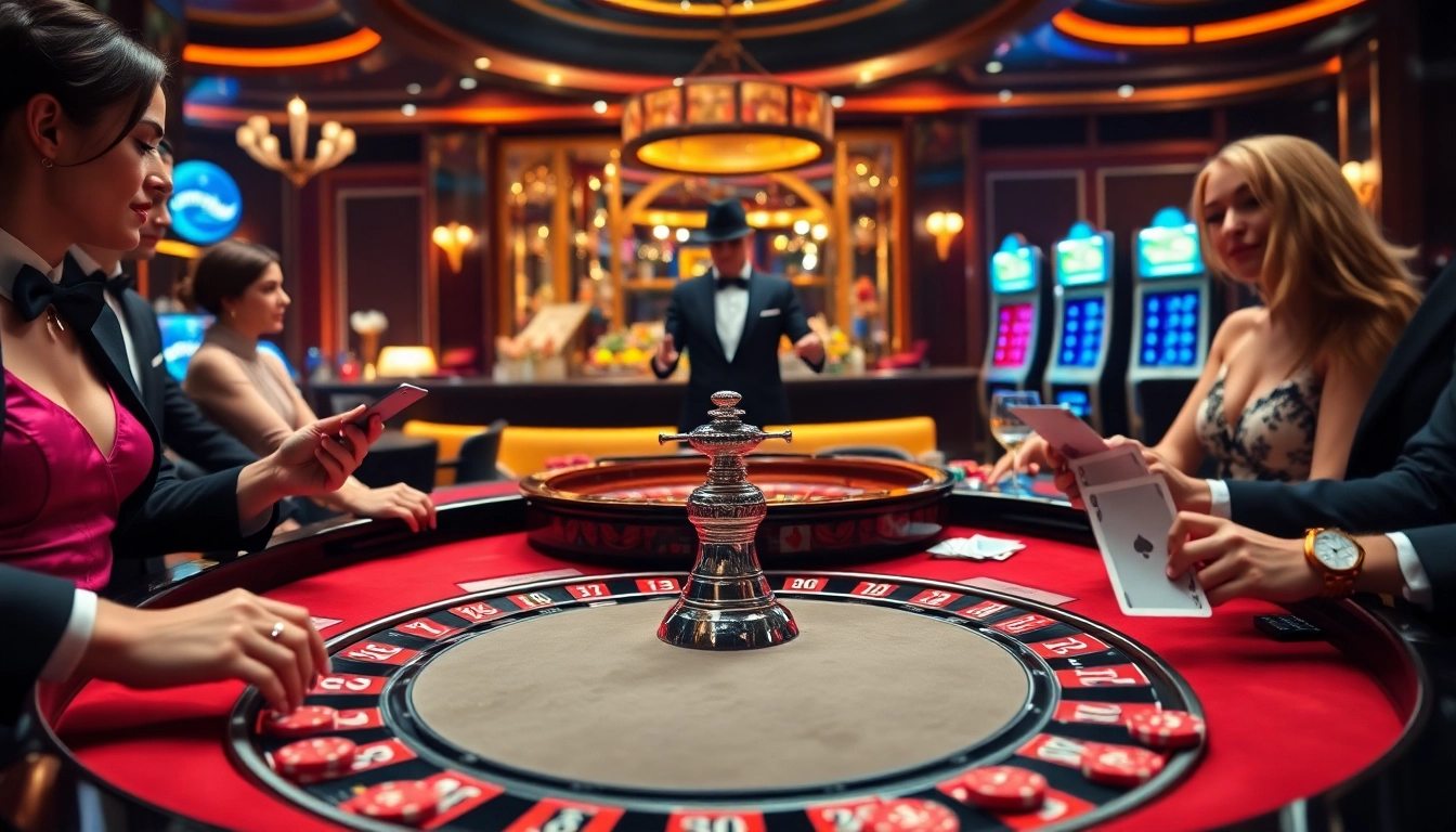 Scène de casino engageante mettant en avant une table de roulette et des joueurs, soulignant le frisson du casino fiable en ligne.