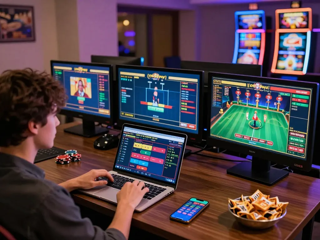 A player engaging in online gambling at cm88-yu with live dealer games and sports betting.