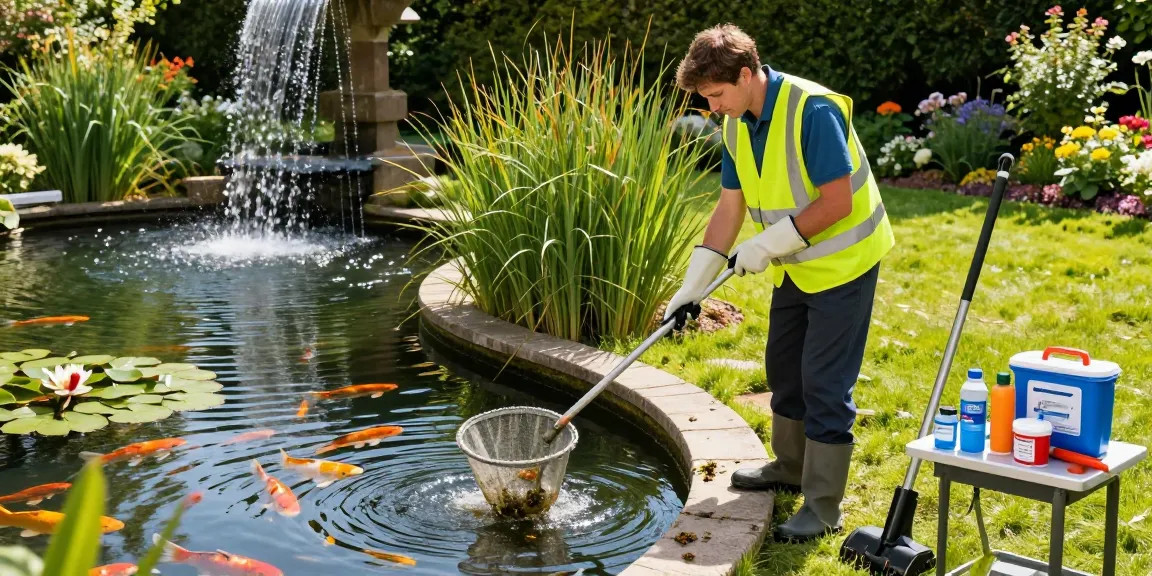Pond Clean Essex - Professional pond cleaning service in action, ensuring a pristine garden pond.